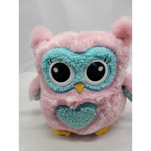 8" FAB.NY pink, turqois & yellow plush owl bank - Picture 2 of 15